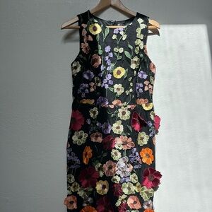 New York & Company Floral Embroidered Midi Dress - Black and Multicolor